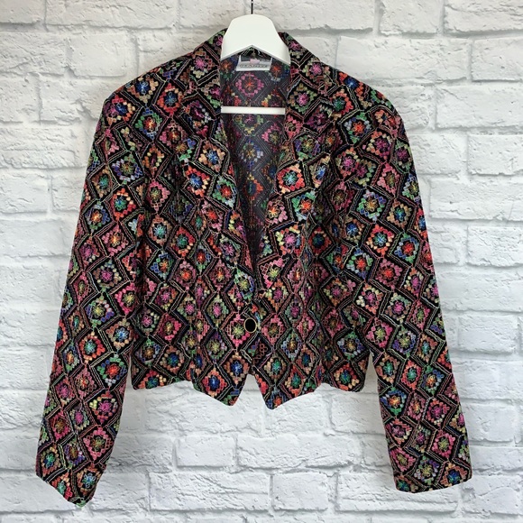 Granite Jackets & Blazers - VTG Granite Geometric Embroidered Velvet Blazer
